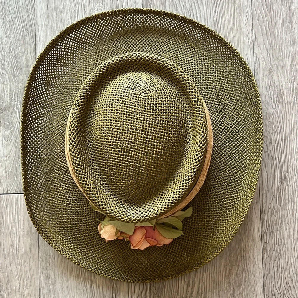 80s Cowboy Olivegreen Straw Hat Western Sun Beach Hiking Resort Travel Fall